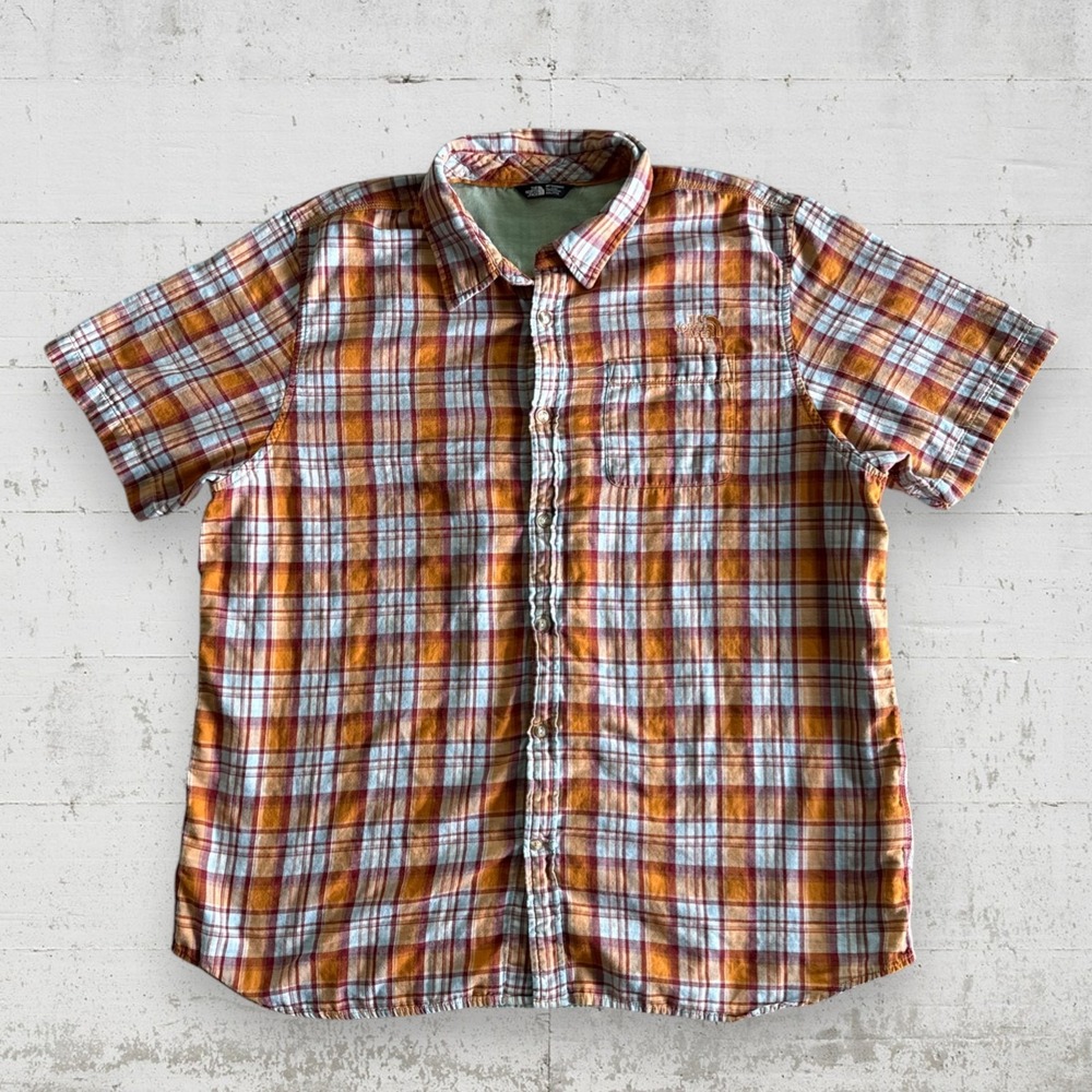 The North Face Shirt Mens XXL Orange Button Front Cotton Outdoor Hiking Fishing